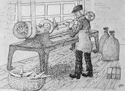 Millhouses: bobbin lathe c.1950 drawing by author