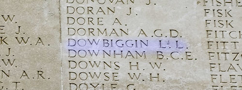 Thiepval memorial - Dowbiggin inscription